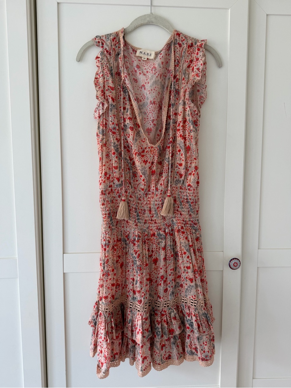 Sleeveless Red Floral Smocked Midi Dress